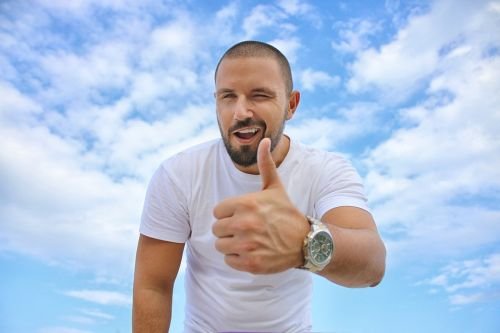 Blue Sky Young Man Success Luxury Watch Thumbs Up
